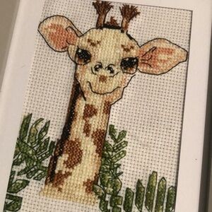 Giraffe Needle Point in Gray Frame
